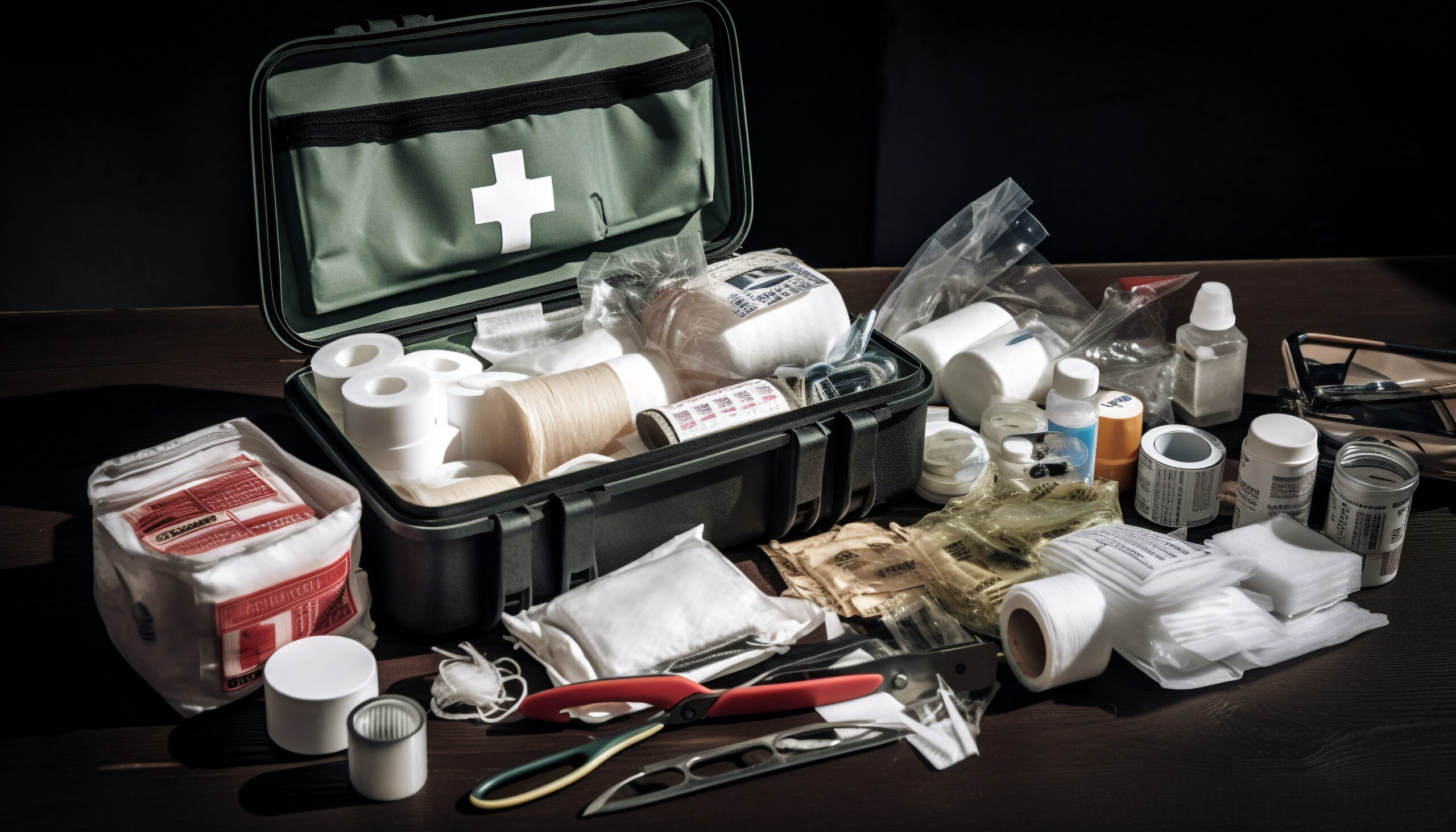 First Aid Box with contents inside and outside